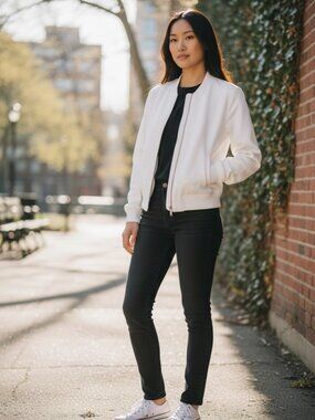 RW&CO White Bomber Jacket, Size S